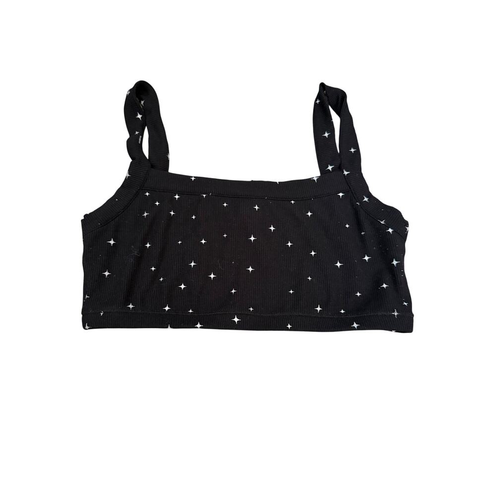 Black Ribbed Star Print Crop Tank Top Spaghetti Straps Size M/M